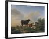 A Bull, a Cow, a Donkey, a Goat, Sheep and Poultry in an Extensive Landscape, 1849-Eugene Joseph Verboeckhoven-Framed Giclee Print