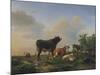 A Bull, a Cow, a Donkey, a Goat, Sheep and Poultry in an Extensive Landscape, 1849-Eugene Joseph Verboeckhoven-Mounted Giclee Print