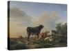A Bull, a Cow, a Donkey, a Goat, Sheep and Poultry in an Extensive Landscape, 1849-Eugene Joseph Verboeckhoven-Stretched Canvas
