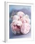 A Bunch of Pink Pastel Roses on a Blue Satin Background-Eugenio Franchi-Framed Photographic Print