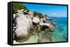 A bungalow has the perfect view on the shore in Koh Tao, Thailand, Southeast Asia, Asia-Logan Brown-Framed Stretched Canvas