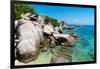 A bungalow has the perfect view on the shore in Koh Tao, Thailand, Southeast Asia, Asia-Logan Brown-Framed Photographic Print