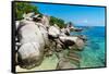 A bungalow has the perfect view on the shore in Koh Tao, Thailand, Southeast Asia, Asia-Logan Brown-Framed Stretched Canvas