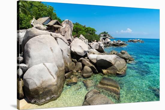 A bungalow has the perfect view on the shore in Koh Tao, Thailand, Southeast Asia, Asia-Logan Brown-Stretched Canvas