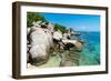 A bungalow has the perfect view on the shore in Koh Tao, Thailand, Southeast Asia, Asia-Logan Brown-Framed Photographic Print