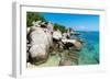 A bungalow has the perfect view on the shore in Koh Tao, Thailand, Southeast Asia, Asia-Logan Brown-Framed Photographic Print