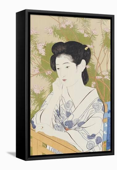 A Bust Portrait of a Young Woman Leaning on a Balcony Railing, Dated July 1920-Hashiguchi Goyo-Framed Stretched Canvas