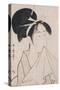 A Bust Portrait of Okita of the Naniwaya Holding a Hand Towel in Her Teeth and Stretching the Cloth-Kitagawa Utamaro-Stretched Canvas