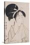 A Bust Portrait of Okita of the Naniwaya Holding a Hand Towel in Her Teeth and Stretching the Cloth-Kitagawa Utamaro-Stretched Canvas