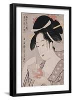 A Bust Portrait of the Courtesan Wakamurasaki of the Tsunotamaya Playing with Goldfish-Chokosai Eisho-Framed Giclee Print