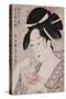 A Bust Portrait of the Courtesan Wakamurasaki of the Tsunotamaya Playing with Goldfish-Chokosai Eisho-Stretched Canvas