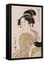 A Bust Portrait of the Waitress Okita of the Naniwaya Teahouse-Chokosai Eisho-Framed Stretched Canvas