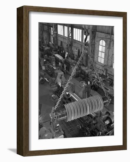 A Busy Foundry Shop Floor with Lathes, Wombwell, Near Barnsley, South Yorkshire, 1963-Michael Walters-Framed Photographic Print