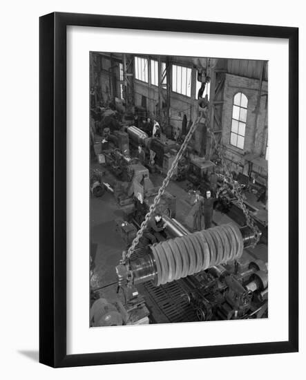 A Busy Foundry Shop Floor with Lathes, Wombwell, Near Barnsley, South Yorkshire, 1963-Michael Walters-Framed Photographic Print