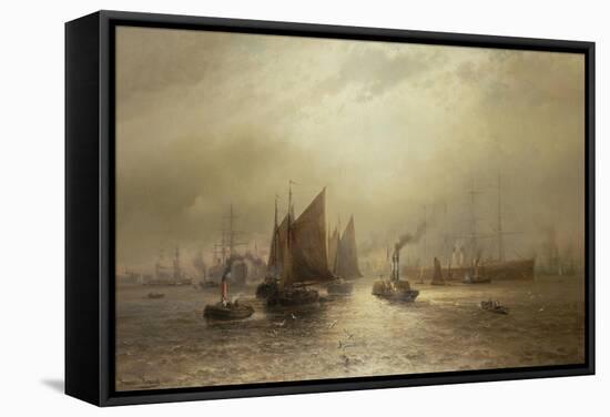 A Busy Morning on the River Mersey, 1891-Francis Krause-Framed Stretched Canvas