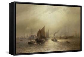 A Busy Morning on the River Mersey, 1891-Francis Krause-Framed Stretched Canvas