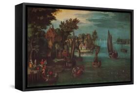 'A Busy River Scene with Dutch Vessels and a Ferry', c1605-Jan Bruegel the Elder-Framed Stretched Canvas