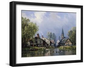 A Busy Riverside Village-Charles Euphrasie Kuwasseg-Framed Giclee Print