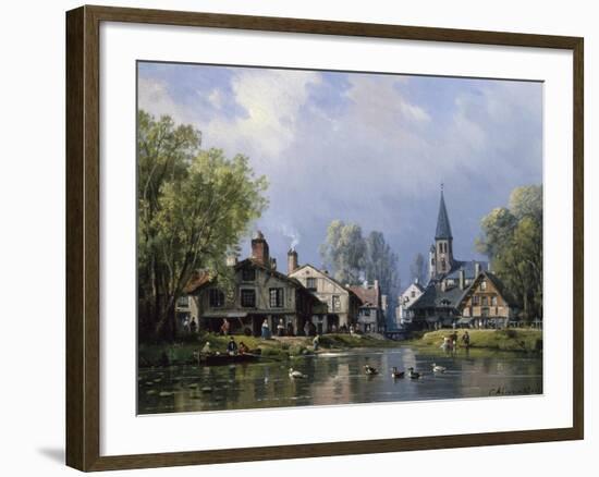 A Busy Riverside Village-Charles Euphrasie Kuwasseg-Framed Giclee Print