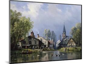 A Busy Riverside Village-Charles Euphrasie Kuwasseg-Mounted Premium Giclee Print