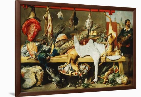 A Butcher's Stall with Cats and Kittens playing and a Butcher holding a Boar's Head-Frans Snyders-Framed Giclee Print