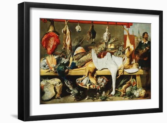 A Butcher's Stall with Cats and Kittens playing and a Butcher holding a Boar's Head-Frans Snyders-Framed Giclee Print