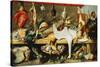 A Butcher's Stall with Cats and Kittens playing and a Butcher holding a Boar's Head-Frans Snyders-Stretched Canvas