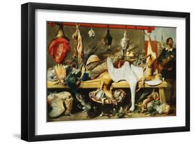 A Butcher's Stall with Cats and Kittens playing and a Butcher holding a Boar's Head-Frans Snyders-Framed Premium Giclee Print