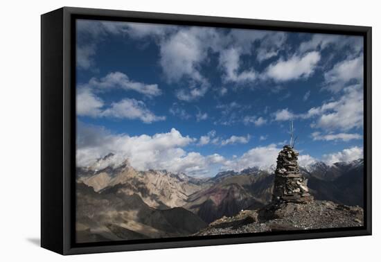 A cairn on top of the Dung Dung La in Ladakh, a remote Himalayan region in north India, Asia-Alex Treadway-Framed Stretched Canvas