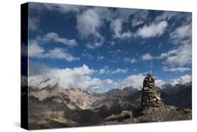 A cairn on top of the Dung Dung La in Ladakh, a remote Himalayan region in north India, Asia-Alex Treadway-Stretched Canvas