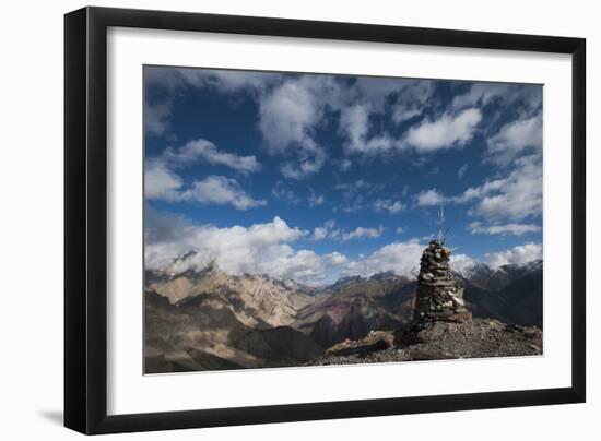 A cairn on top of the Dung Dung La in Ladakh, a remote Himalayan region in north India, Asia-Alex Treadway-Framed Photographic Print