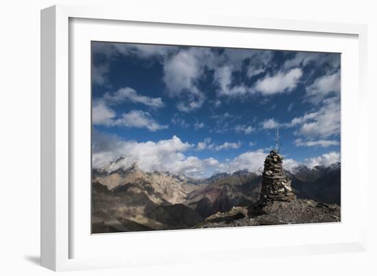 A cairn on top of the Dung Dung La in Ladakh, a remote Himalayan region in north India, Asia-Alex Treadway-Framed Photographic Print