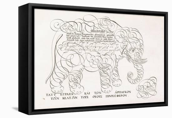 A Calligraphic Design of an Elephant, 1616-1617 and Late 17th Century-null-Framed Stretched Canvas