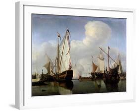 A Calm: a Dutch States Yacht Firing a Salute-Willem Van De, The Younger Velde-Framed Giclee Print