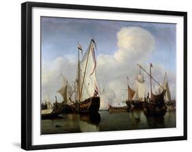 A Calm: a Dutch States Yacht Firing a Salute-Willem Van De, The Younger Velde-Framed Giclee Print