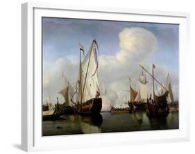 A Calm: a Dutch States Yacht Firing a Salute-Willem Van De, The Younger Velde-Framed Giclee Print