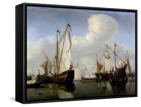 A Calm: a Dutch States Yacht Firing a Salute-Willem Van De, The Younger Velde-Framed Stretched Canvas