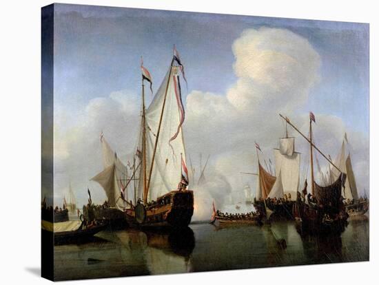 A Calm: a Dutch States Yacht Firing a Salute-Willem Van De, The Younger Velde-Stretched Canvas