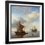 A Calm - a Smalschip and a Kaag at Anchor with an English Man-O'-War Beyond-Willem Van De, The Younger Velde-Framed Giclee Print