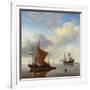 A Calm - a Smalschip and a Kaag at Anchor with an English Man-O'-War Beyond-Willem Van De, The Younger Velde-Framed Giclee Print