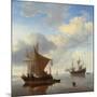 A Calm - a Smalschip and a Kaag at Anchor with an English Man-O'-War Beyond-Willem Van De, The Younger Velde-Mounted Giclee Print