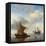 A Calm - a Smalschip and a Kaag at Anchor with an English Man-O'-War Beyond-Willem Van De, The Younger Velde-Framed Stretched Canvas