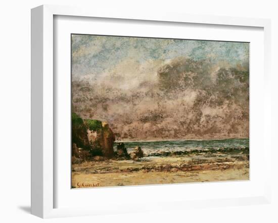 A Calm Seascape (Oil on Canvas)-Gustave Courbet-Framed Giclee Print