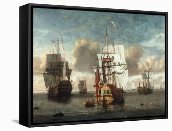 A Calm with British Shipping at Anchor-L^ deMan-Framed Stretched Canvas