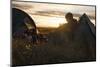 A camper sits in the evening sun, Picws Du, Black Mountain, Brecon Beacons National Park, Wales, Un-Charlie Harding-Mounted Photographic Print