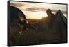 A camper sits in the evening sun, Picws Du, Black Mountain, Brecon Beacons National Park, Wales, Un-Charlie Harding-Framed Stretched Canvas