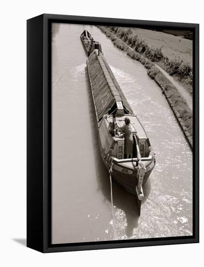 A Canal Boat Transporting Cargo Along the The Narrow Waterway Near Kings Langley, Hertfordshire-null-Framed Stretched Canvas