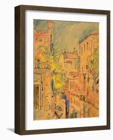 A Canal in Venice, 1922 (W/C, Ink and Pencil on Paper)-George Leslie Hunter-Framed Giclee Print