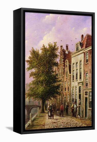 A Canal Scene in Germany (Oil on Wood)-Johannes Franciscus Spohler-Framed Stretched Canvas