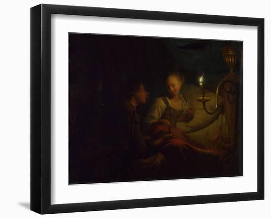 A Candlelight Scene, a Man Offering a Gold Chain and Coins to a Girl Seated on a Bed, Ca. 1665-1667-Godfried Cornelisz Schalcken-Framed Giclee Print